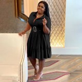 Hot Sale Solid Color Turn Down Short Sleeve Shirt Dress Fashion Summer Clothes Casual 5XL Plus Size Women Dresses