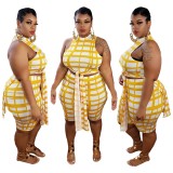 Summer 2021 Trendy Latest Design Crop Top And Biker Shorts Set With Grid 5xl Plus Size Women Clothing Two Piece Set