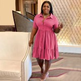 Hot Sale Solid Color Turn Down Short Sleeve Shirt Dress Fashion Summer Clothes Casual 5XL Plus Size Women Dresses