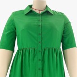 Hot Sale Solid Color Turn Down Short Sleeve Shirt Dress Fashion Summer Clothes Casual 5XL Plus Size Women Dresses