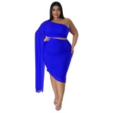 Ladies Wear Chic One Shoulder Crop Top Skirt Sets Women 2 Piece Outfits High Stretch Sexy Party Dress Plus Size Clothing