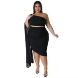 Ladies Wear Chic One Shoulder Crop Top Skirt Sets Women 2 Piece Outfits High Stretch Sexy Party Dress Plus Size Clothing