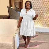 Hot Sale Solid Color Turn Down Short Sleeve Shirt Dress Fashion Summer Clothes Casual 5XL Plus Size Women Dresses