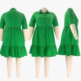 Hot Sale Solid Color Turn Down Short Sleeve Shirt Dress Fashion Summer Clothes Casual 5XL Plus Size Women Dresses
