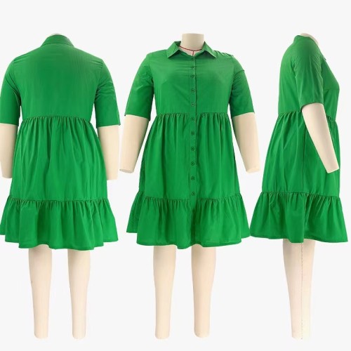 Hot Sale Solid Color Turn Down Short Sleeve Shirt Dress Fashion Summer Clothes Casual 5XL Plus Size Women Dresses