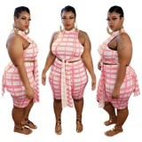 Summer 2021 Trendy Latest Design Crop Top And Biker Shorts Set With Grid 5xl Plus Size Women Clothing Two Piece Set