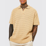 S-3XL Sportsman POLO Shirt Sweater Elastic Loose Men's Knitted Short-sleeved Casual T-Shirt Men's V-neck T-shirt Men