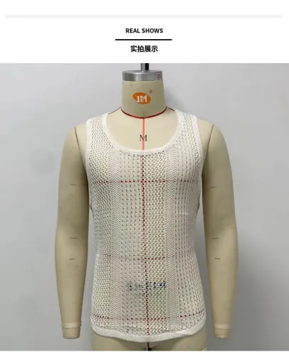 J&H fashion 2023 Summer hollow out knit tank top men muscle shirts t shirts sleeveless men's vest gym fitness wear