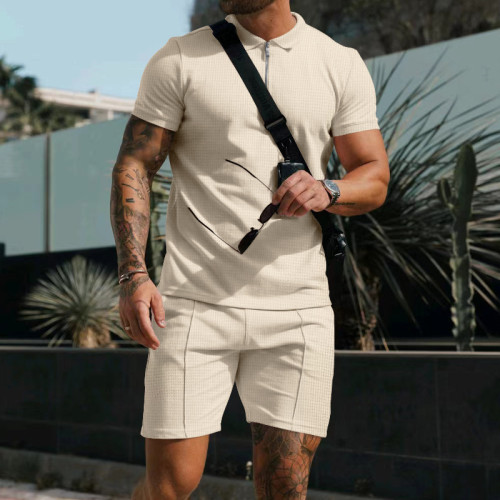 Custom Logo Men Summer Zip Golf Polo Shirt and Shorts Set Wort Casual High Quality Plain Short Track Suits