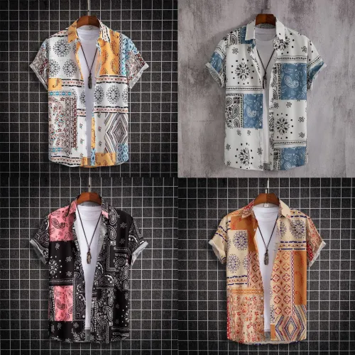 J&H fashion 2023 summer short sleeve paisley shirts Hawaiian style vintage shirts beach shirts for men