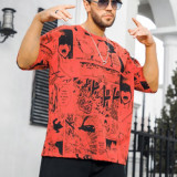 J&H 2023 Fashion summer streetwear t-shirt men short sleeve graffiti rapper t-shirts high street style
