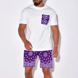 Summer Printed Short Suits Slim Fit Set For Men Sports Plus Size Short Sleeve T-Shirt Crew Neck Casual Joggers Men's Shorts Sets