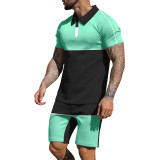 Custom Logo Summer Men Casual Shorts Sets Short Sleeve T Shirt Shorts Solid Tracksuit Set Men's Polo Clothing 2 Pieces Sets