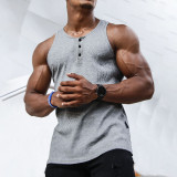 Men's Summer Sports Leisure Elastic Vertical Strip Round Neck Sleeveless T Vest Sleeveless Breathable Workout Tank Top