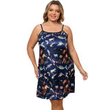 2023 Summer Plus Size Nightgown Women'S Simulated Silk Printed Halter Casual Pajamas Home Wear