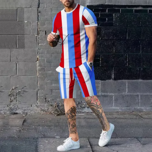 Summer Sportswear Men's stripe Tracksuit  Sweat rapstar Set Shorts Pants Men T Shirt And Short 2pcs Set