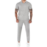 Summer Waffle V-Neck Polo Lapel Shirt Golf Short-Sleeved Trousers Set Men's Sports Casual Track Suit