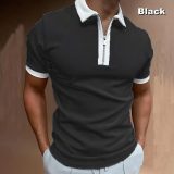 Euro size summer T-shirt button-down short sleeve riding casual pleated top men's T-shirt Henry shirts