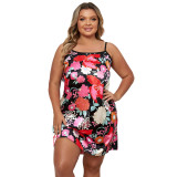 2023 Summer Plus Size Nightgown Women'S Simulated Silk Printed Halter Casual Pajamas Home Wear