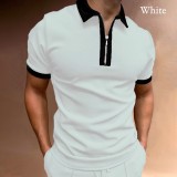 Euro size summer T-shirt button-down short sleeve riding casual pleated top men's T-shirt Henry shirts