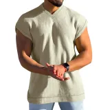 J&H fashion 2023 plus size  Men's summer V-neck vest solid color casual breathable slim sleeveless waffle knit t-shirt