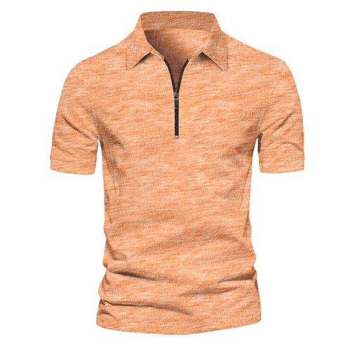 Summer New Men's Polos T-shirt Casual Short Sleeve Zipper Tie Dye Striped  Silk / Cotton Golf Polo Shirt Top