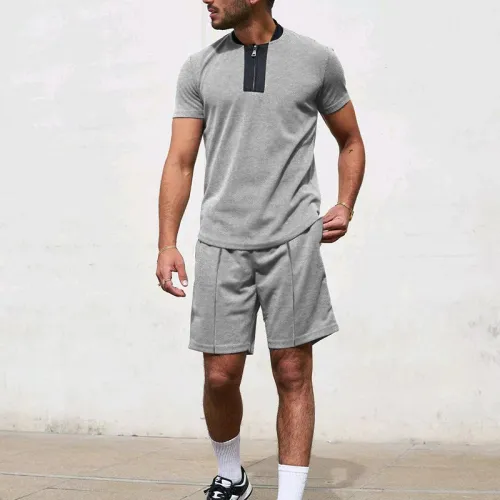 High quality summer wear custom mens short sleeve with side striped t shirt with matching shorts twin sets