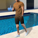 Customized Men 3D print summer 2 piece tracksuit short set Men sweatsuit printed short sleeve summer shorts t shirt set men
