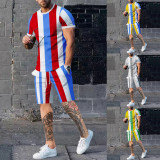 Summer Sportswear Men's stripe Tracksuit  Sweat rapstar Set Shorts Pants Men T Shirt And Short 2pcs Set