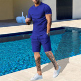 Ins Summer Men's 2 Piece Outfits Muscle Fitness Long-Sleeved T-shirt Pants Suit Sports Casual Street wears Set Custom logo