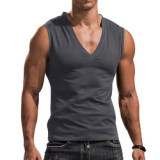 J&H fashion 2023 plus size  Men's summer V-neck vest solid color casual breathable slim sleeveless T-shirt men's