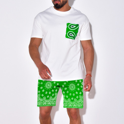 Summer Printed Short Suits Slim Fit Set For Men Sports Plus Size Short Sleeve T-Shirt Crew Neck Casual Joggers Men's Shorts Sets