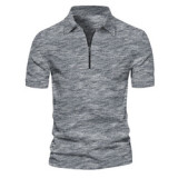 Summer New Men's Polos T-shirt Casual Short Sleeve Zipper Tie Dye Striped  Silk / Cotton Golf Polo Shirt Top