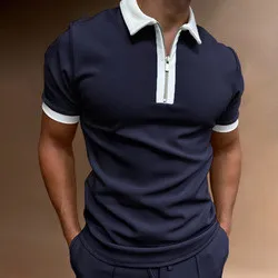 Euro size summer T-shirt button-down short sleeve riding casual pleated top men's T-shirt Henry shirts