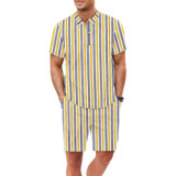 Custom Logo summer men's stripe T-shirt loose Set casual sports Short Suit T-shirt men's tops short-sleeved shorts Set