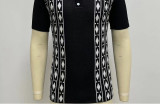 J&H 2023 Fashion Men's Summer white and black knitted shirt T-shirt slim casual stitching polo shirt men