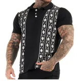 J&H 2023 Fashion Men's Summer white and black knitted shirt T-shirt slim casual stitching polo shirt men