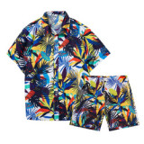 2023 Summer New Beach Suit Trendy Short-Sleeved Shirt Shorts Plus Size Travel Casual Surfing Printed Flower Shirt Two-Piece Men