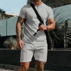 Summer Outfit Polo Zip Full Set Cotton Track Suits Men Clothes Jogger Sport Wear Top And Short Beach Street 2 Pieces Sets