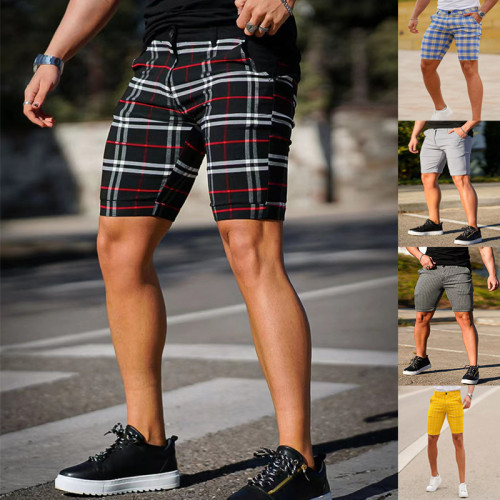 2023 Men Hip Hop Pants Street Wear Fashion Soft Fit Slim Crop Pants Plaid Plus Size Casual Shorts