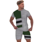custom logo Men 3D Print Suit summer breathable tshirt short set for men color blocks 2pcs men Set
