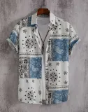 J&H fashion 2023 summer short sleeve paisley shirts Hawaiian style vintage shirts beach shirts for men