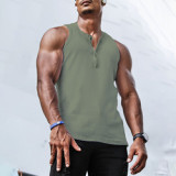 Men's Summer Sports Leisure Elastic Vertical Strip Round Neck Sleeveless T Vest Sleeveless Breathable Workout Tank Top