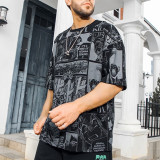 J&H 2023 Fashion summer streetwear t-shirt men short sleeve graffiti rapper t-shirts high street style