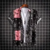 J&H fashion 2023 summer short sleeve paisley shirts Hawaiian style vintage shirts beach shirts for men