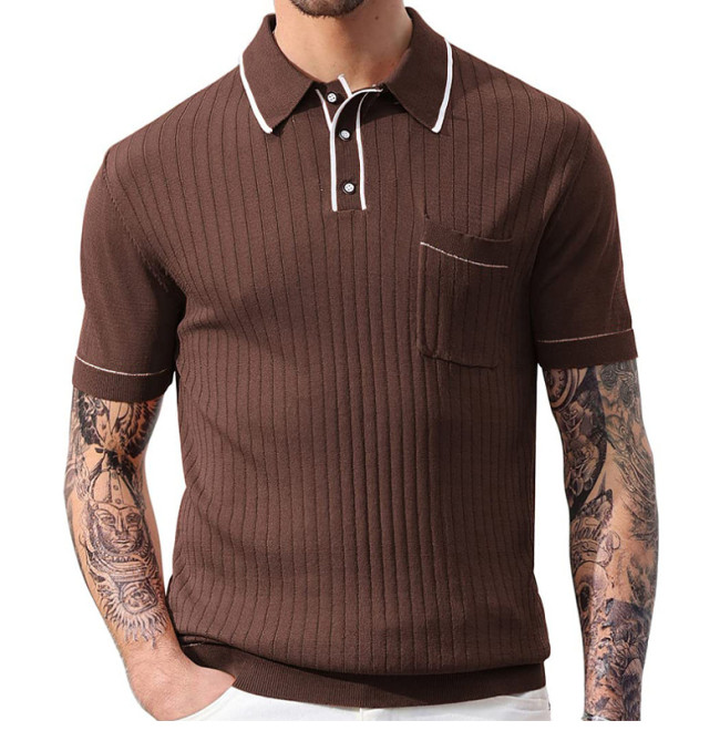 J&H high quality Men's Summer polo shirts knitted shirt short sleeve T-shirt slim casual office shirts solid color