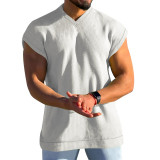 J&H fashion 2023 plus size  Men's summer V-neck vest solid color casual breathable slim sleeveless waffle knit t-shirt