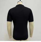 J&H 2023 Fashion Men's Summer white and black knitted shirt T-shirt slim casual stitching polo shirt men