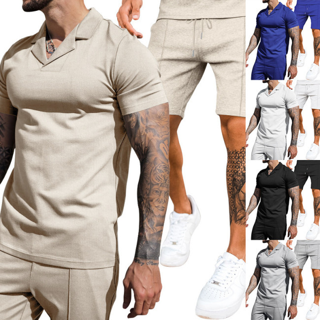 J&H 2023 Summer fashion custom plain polo shirts shorts outfit men causal sweat shorts two piece set