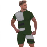 custom logo Men 3D Print Suit summer breathable tshirt short set for men color blocks 2pcs men Set